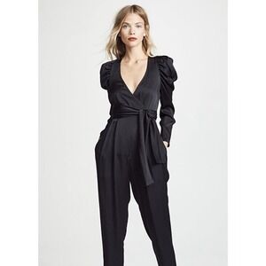 NWT A.L.C Christian Puff Sleeve V-Neck Belted Jumpsuit Womens Black Size 6